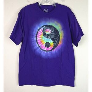 DOM T-Shirt Mens Large Purple Yin Yang Tie Dye Galaxy Graphic Short Sleeve Tee